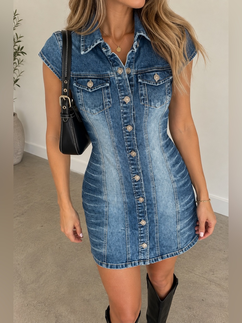HI Jeans Y2K Denim Button Front Mini Dress Size Small